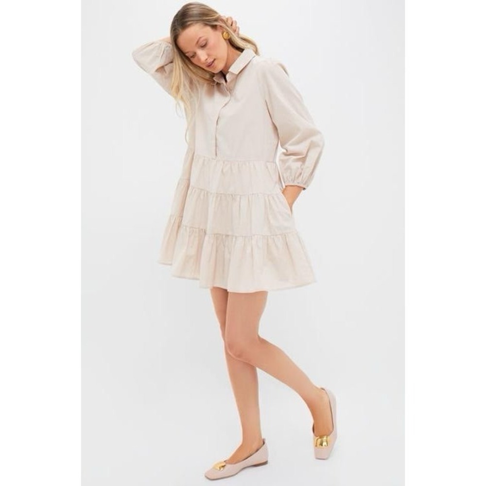 Tuckernuck Pomander Place Sandstone Mabel Mini Dress XXL Tiered Cotton NWT